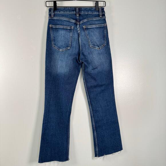 Zara High Waist Flared Leg Jeans Medium Wash Blue Raw Hem Womens Size 2 - Picture 6 of 10